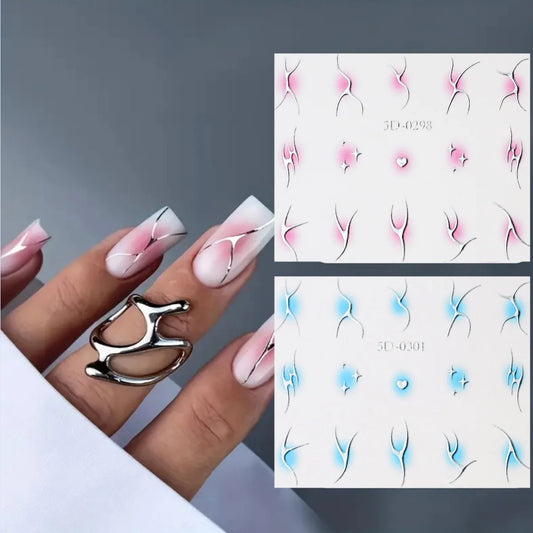 3D Metallic Gradient Nail Stickers - Geometric Rainbow Decals