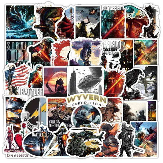 Battlefield Game Stickers Pack for Laptop, Phone, Scooter, Suitcase, Water Bottle, Stationery, Fridge
