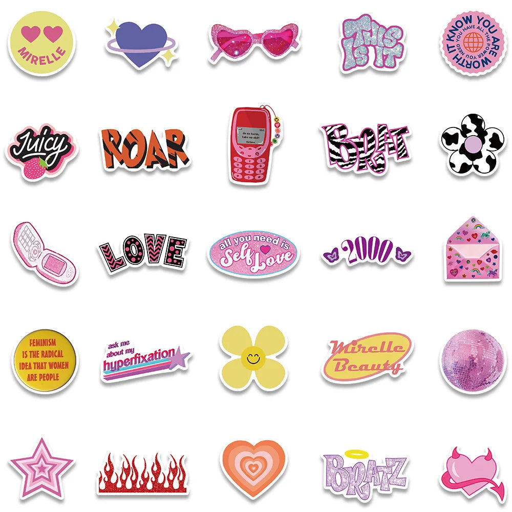 10/30/50PCS Ins Bratz Pink Girls Stickers Aesthetic DIY Phone Laptop Skateboard Notebook Suitcase Car Cute Cartoon Decal Sticker
