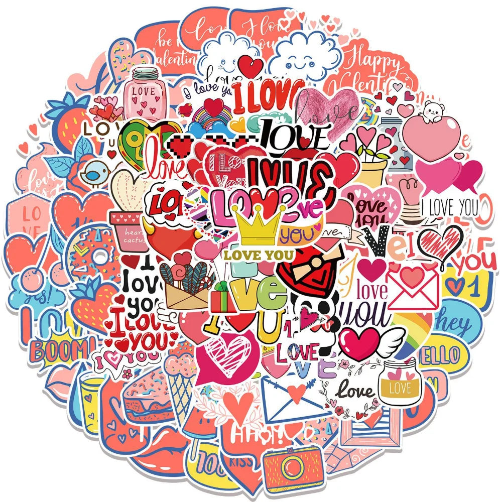 50/100pcs Valentine Stickers For Notebook Car Laptop Scrapbooking Material Adesivos Craft Supplies Vintage Pink Love Sticker