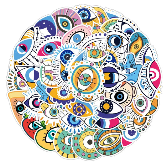 Mixed Evil Eye Stickers for DIY Phone Helmet Laptop Skateboard