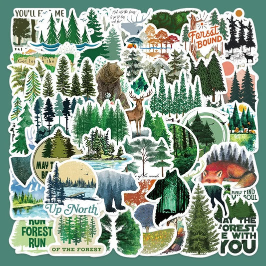 50pcs Cartoon Forest Graffiti Stickers for Helmet, Wall, DIY Decoration Wholesale