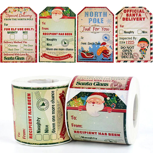 Merry Christmas Gift Tags Santa Claus Labels Sticker Roll