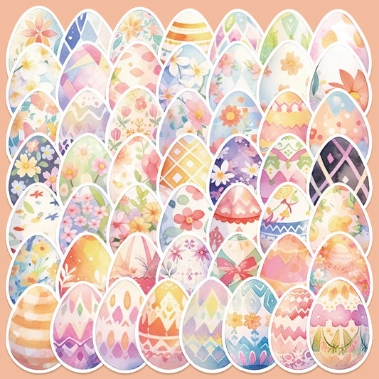 50pcs Cartoon Watercolor Egg Stickers for Helmets, Walls, DIY Decoration Wholesale