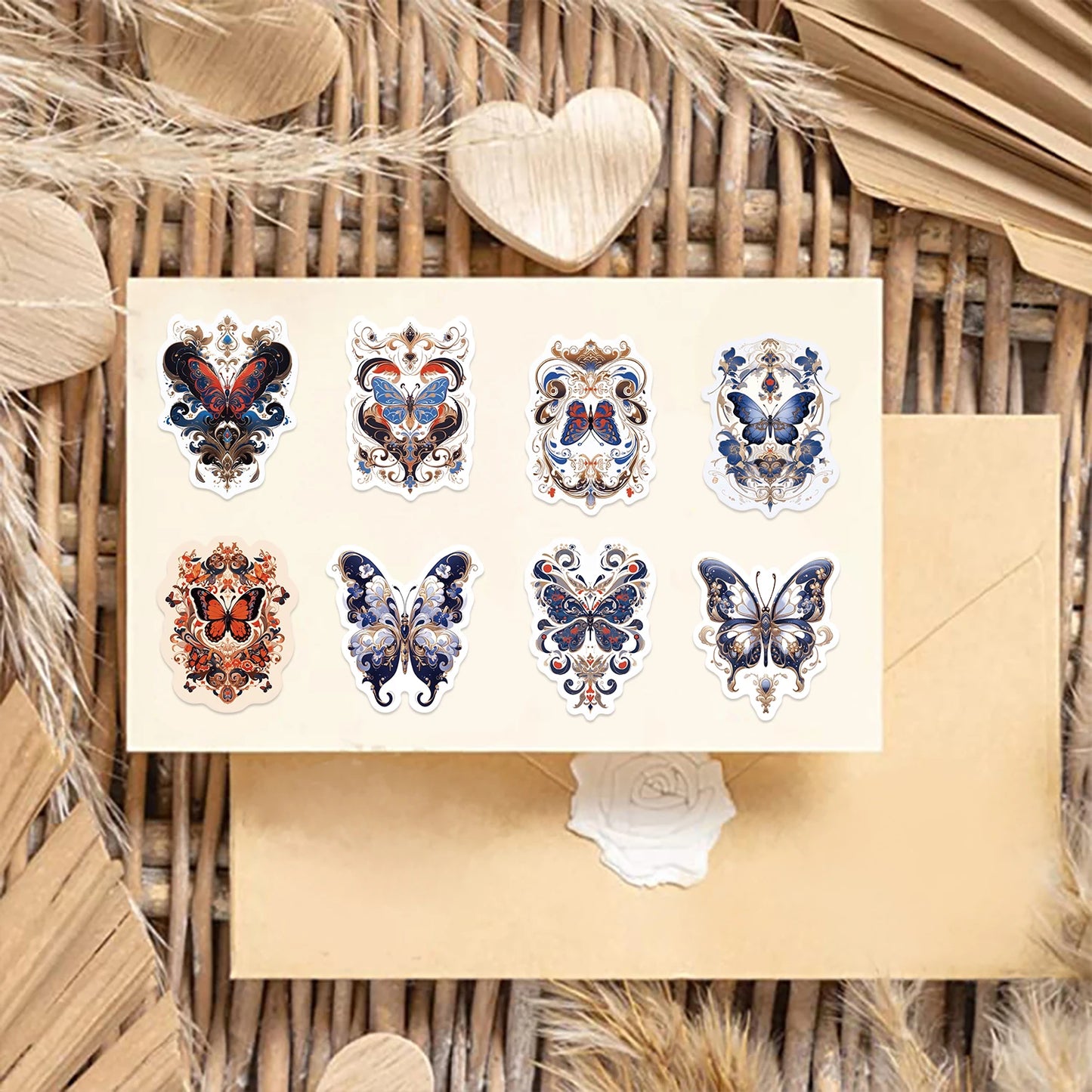 50pcs Retro Cartoon Butterfly Aesthetic Stickers Vinyl Laptop Decals For Luggage Water Bottle Notebook Phone Waterproof Graffiti