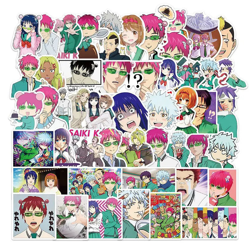 50pcs Saiki Kusuo Anime Stickers for Wall & Desktop Decoration with Storage Box