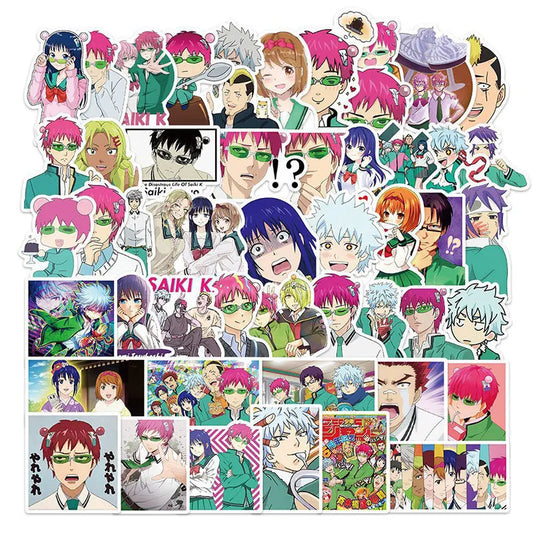 50pcs Saiki Kusuo Anime Stickers for Wall & Desktop Decoration with Storage Box
