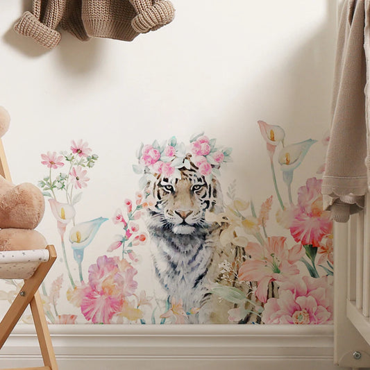 Pink Flower Tiger Wall Stickers Kids Room Decor Self Adhesive