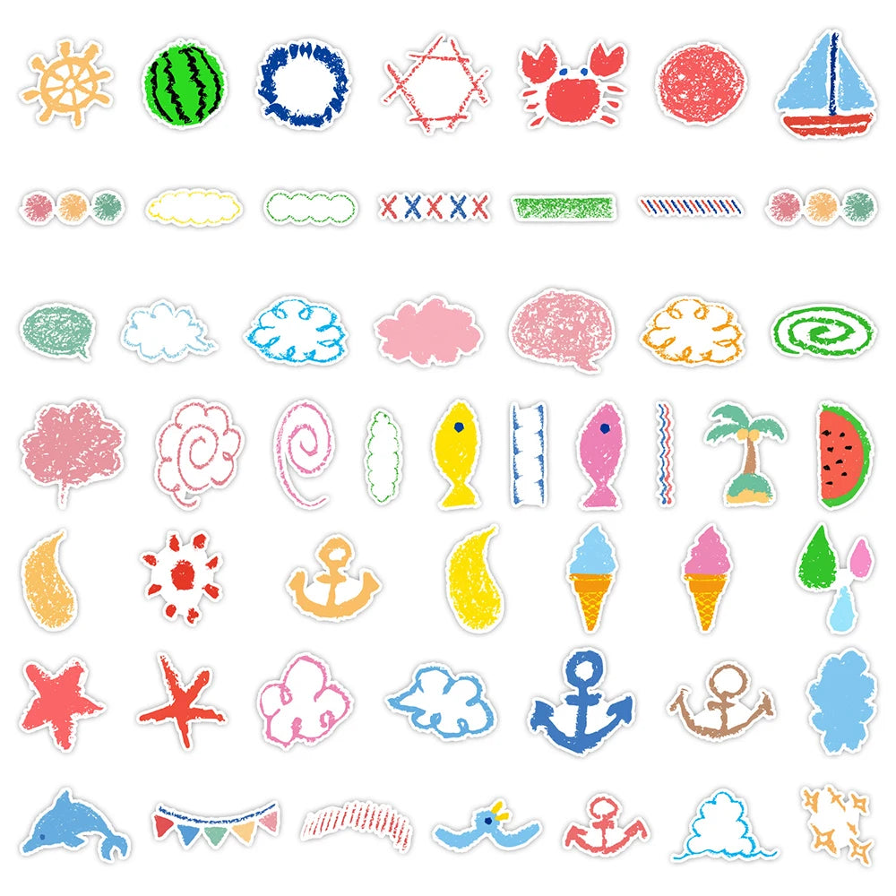 10/30/50PCS Kids Stickers Toy DIY Game Cute Graffiti Crayon Painting Sticker Decoration Decals For Notebook Wall Fridge Laptop