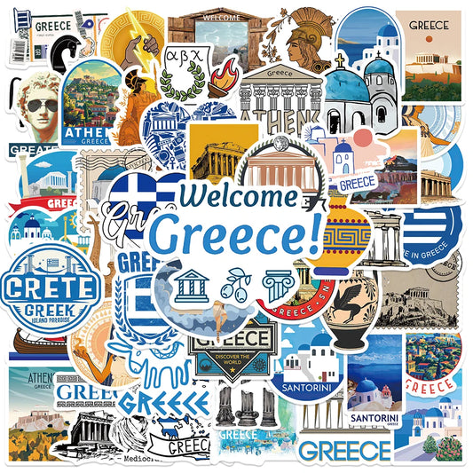 50pcs Greece Travel Stickers Scenery Cartoon Decals for Scrapbooking, Car, Motorcycle