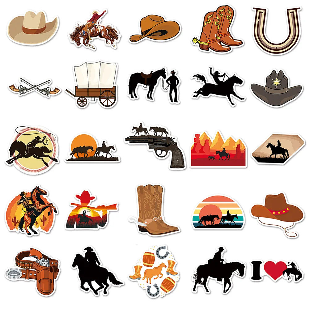 10/30/50pcs Anime Western Cowboy Cool Stickers Decals Motorcycle Luggage Laptop Phone Skateboard Car Fridge Waterproof Sticker