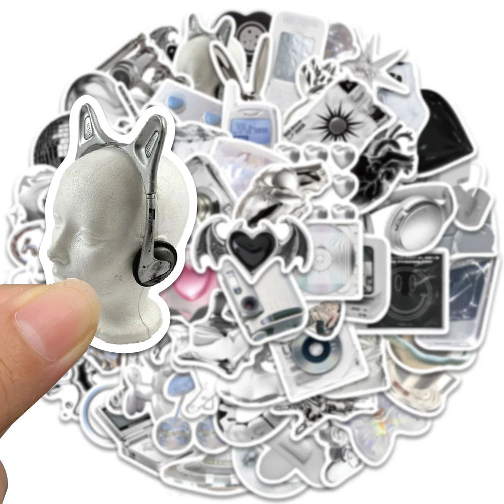 66pcs Korean Silvery Girly Stickers Pack Stationery Laptop Ipad Phone Sticker DIY Scrapbooking Supplies Journal Accessories