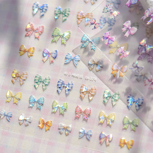 Silk Ribbon Nail Art Stickers with Rhinestones