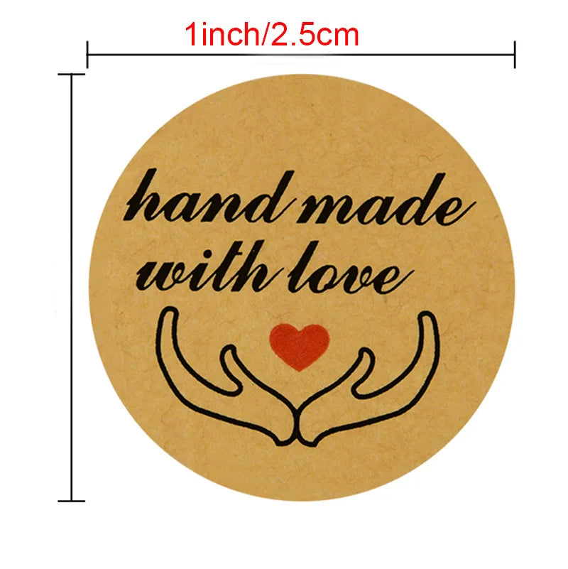 100-500pcs Handmade With Love Sticker Round Kraft Paper Adhesive Labels Baking Wedding Decoration Party Decoration Stickers