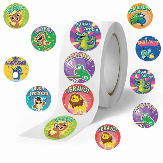 500Pcs Reward Stickers Motivational Stickers Roll for Kids for School Reward Students Teachers Cute Animals Stickers Labels