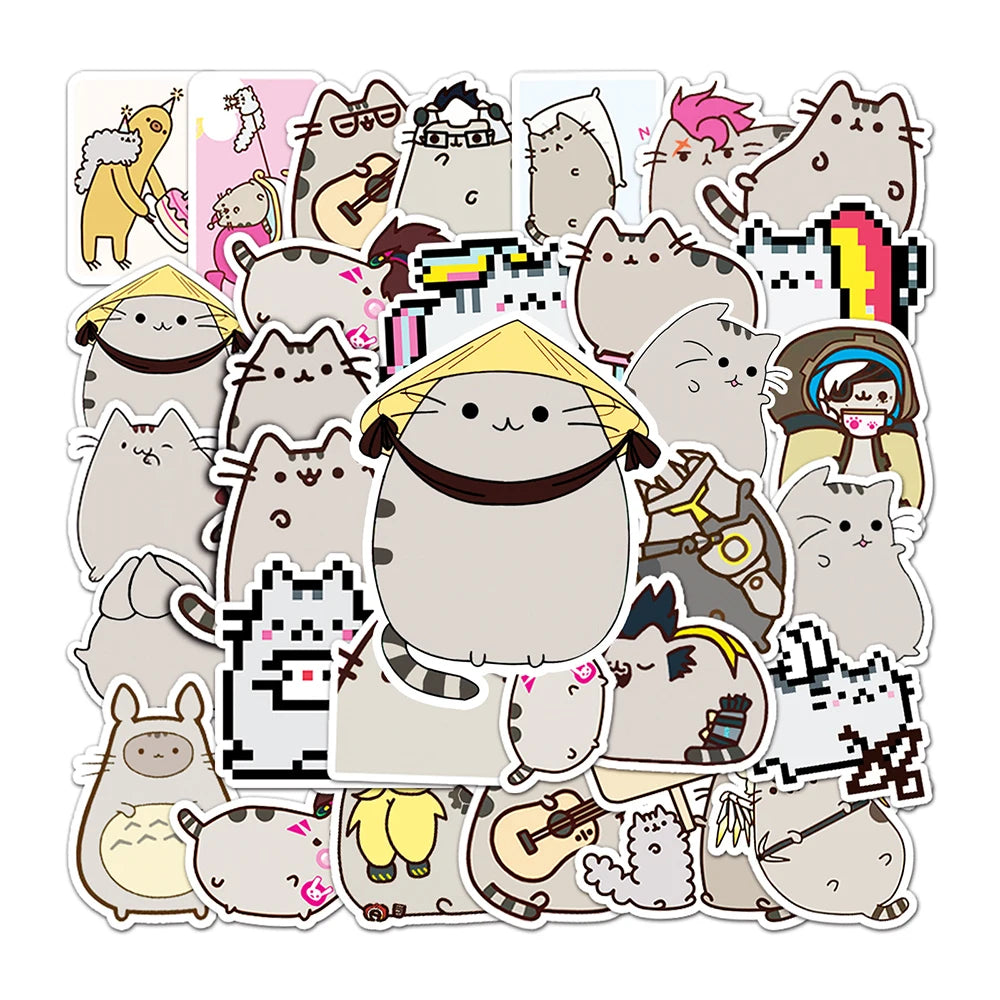 10/30/50PCS Kawaii Chunky Cat Stickers Cute Animal DIY Toy For Kids Stationery Notebook Phone PVC Waterproof Sticker Decorative