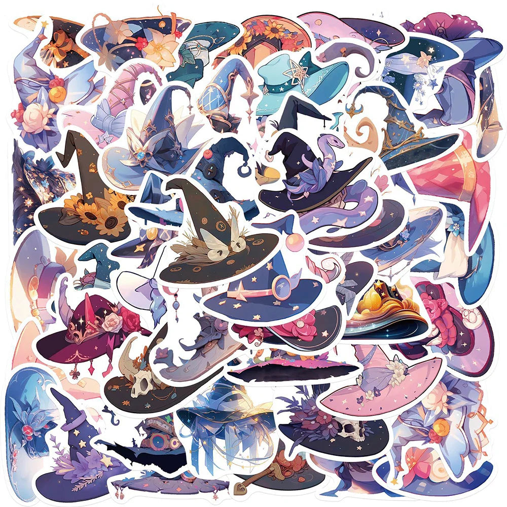 Gothic Magic Hat Stickers: 10/30/50pcs for Laptop, Guitar, Phone, Suitcase
