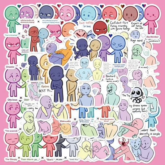 50pcs Cute Cartoon Graffiti Stickers for Helmet, Wall, DIY Decoration
