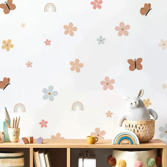 Boho Watercolor Rainbow Butterfly Nursery Wall Stickers Decor Decals