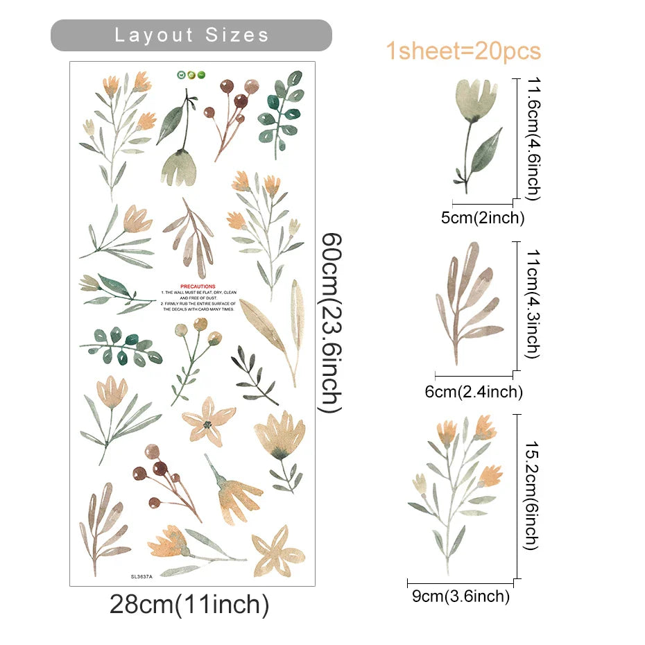 Boho Floral Wall Stickers for Kids Rooms and Living Room Decor