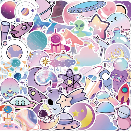 Outer Space Gradient Planet Stickers - 10/30/50pcs for Scrapbook, Laptop, Motorcycle, Luggage