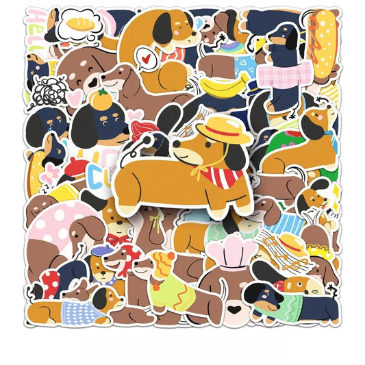50pcs Dachshund Stickers for Laptop, Phone, Car, Scooter, Suitcase, Water Bottle, Refrigerator, Stationery
