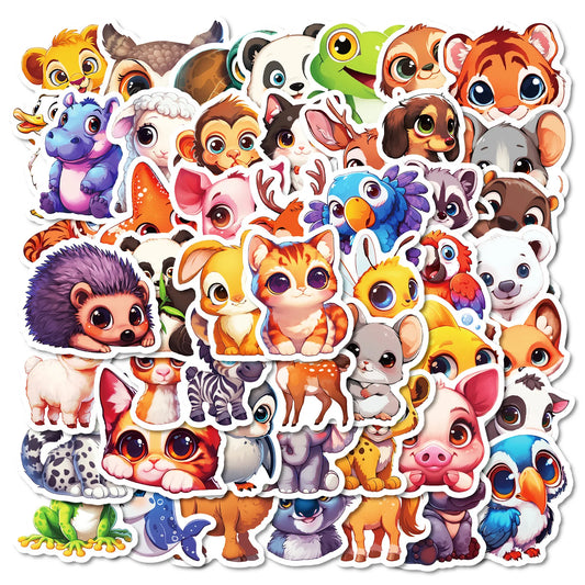50Pcs Cute Animal Cartoon Stickers for Helmet, Wall, Desktop Decoration