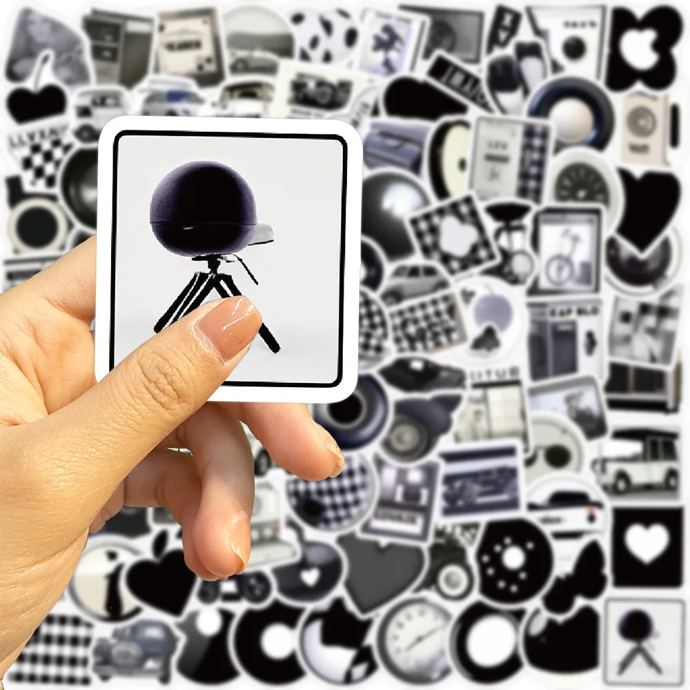 10/30/50/100PCS Ins Style Cute Stickers Black White Simple Decals Decoration DIY Phone Notebook Fridge Suitcase Laptop Kids Toys