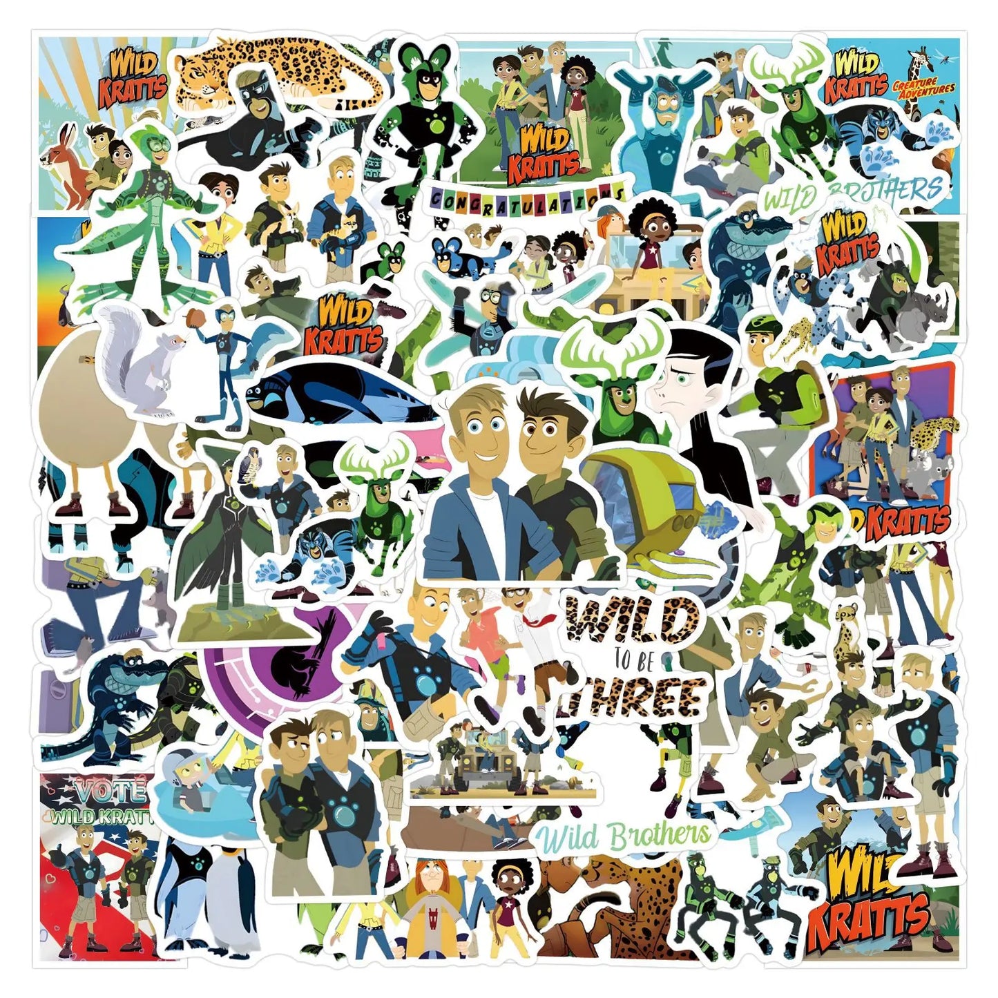 Wild Kratts Stickers Pack: Cartoon Adventure Decals for Laptop, Phone, Bike, Guitar, Fridge