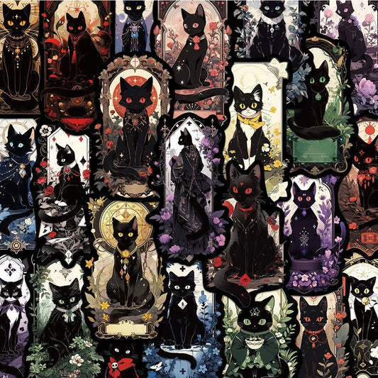 Gothic Black Cat Moon Stickers for Laptop, Phone, Suitcase, Scrapbook - 10/30/50pcs
