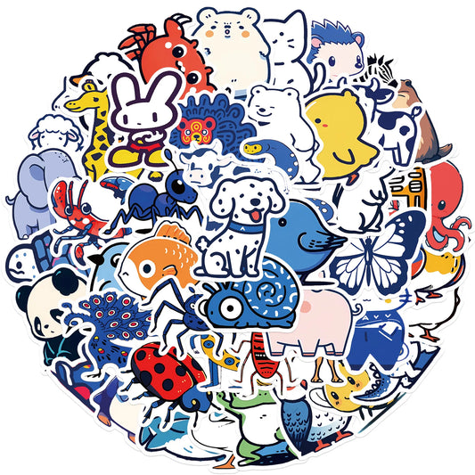 Blue Animal Cartoon Stickers for Suitcase, Skateboard, Laptop, Luggage, Fridge, Phone, Car - 10/30/50Pcs Collection