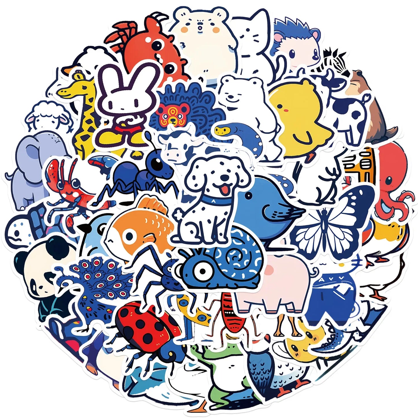 Blue Animal Cartoon Stickers for Suitcase, Skateboard, Laptop, Luggage, Fridge, Phone, Car - 10/30/50Pcs Collection