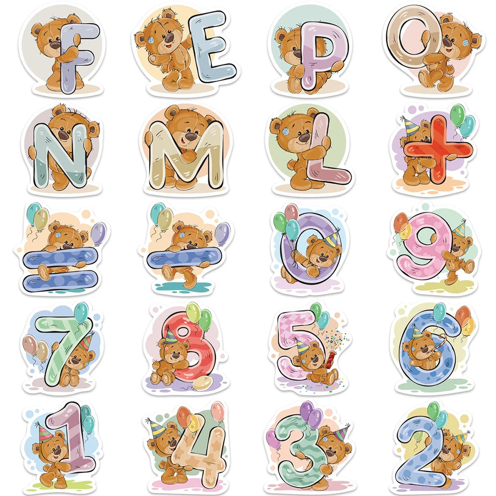 10/20/39PCS Cute Little Bear Letter Cartoon Sticker Packs