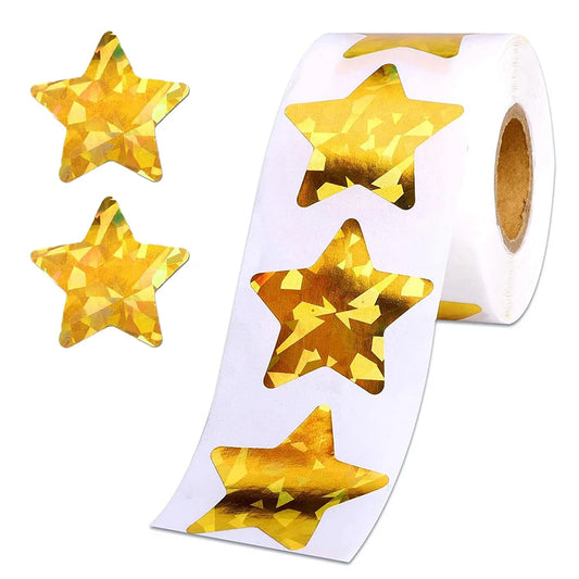 100-500pcs Holographic Golden Star Stickers For Kids Reward Foil Star Stickers Labels For Wall Crafts Classroom Supplies 1inch