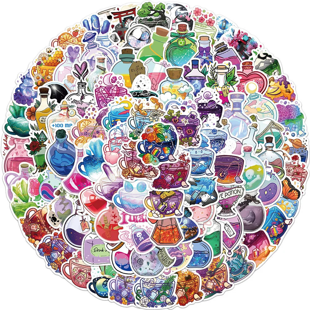 Cartoon Magic Potion Stickers: 10/30/50/99pcs Aesthetic Decals for Laptop, Luggage, Phone, Kids