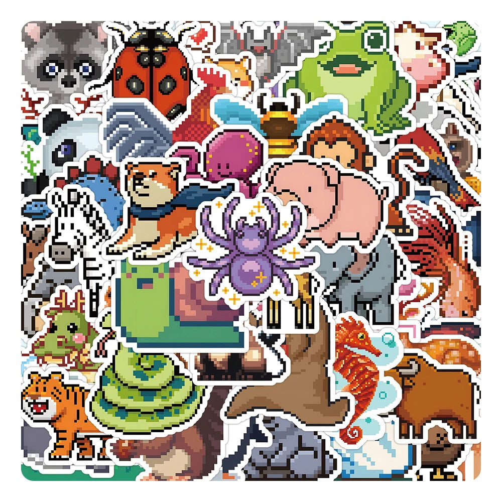 Pixel Animal Cartoon Stickers - 10/30/60pcs for Laptop, Suitcase, Phone, Notebook, Kids Toys
