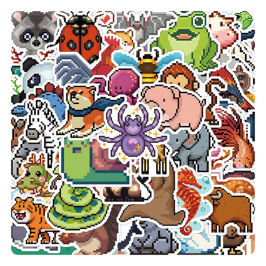 Pixel Animal Cartoon Stickers - 10/30/60pcs for Laptop, Suitcase, Phone, Notebook, Kids Toys