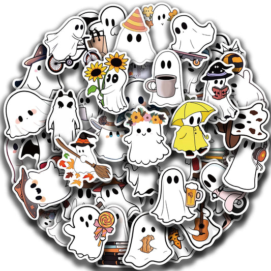 50pcs Cartoon Ghost Stickers: Waterproof Laptop Decals