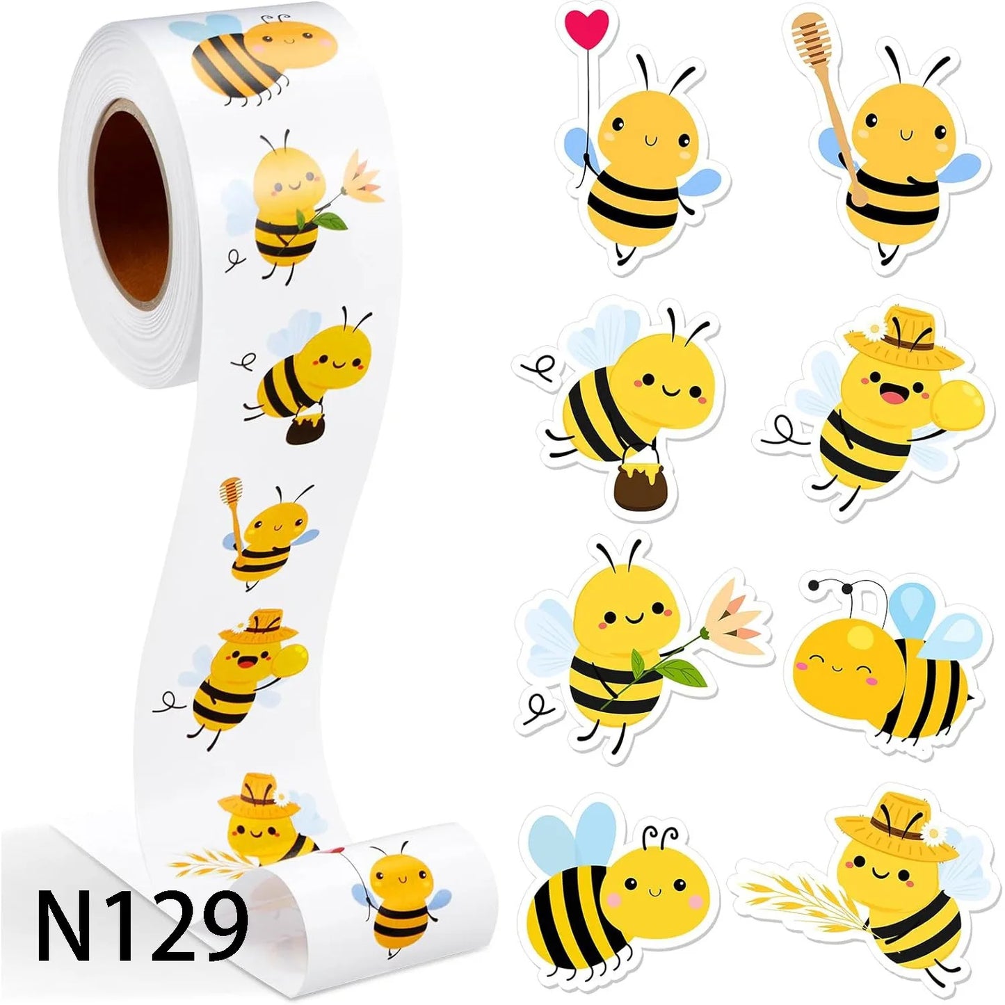 50-500pcs Cartoon Bee Animal Stickers Children Cute Decals DIY Skateboard Bike Fridge Hand Account Reward Sealing Label Sticker