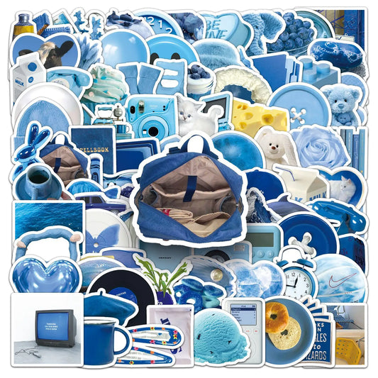 Blue Aesthetic Stickers Pack: Cartoon Decals for Notebook, Phone, Laptop, Bike, Kids Toy