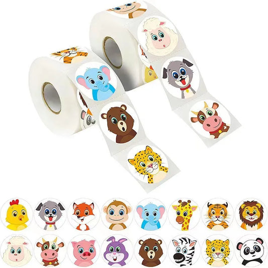 50-500pcs 1Inch Cute Cartoon Stickers Zoo Scrapbook Sticker Roll Labels For Kids DIY Toys Decoration Gift Box Stationery Sticker