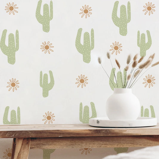 Boho Cactus Wall Stickers - Watercolor Decals for Living Room, Bedroom, Nursery Decor (32PCS)