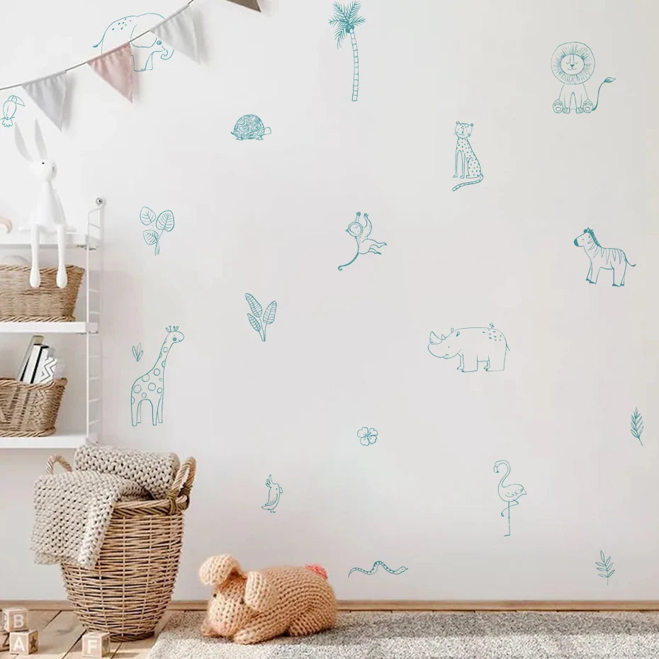 Boho Animal Wall Stickers: Elephant & Giraffe Nursery Decals