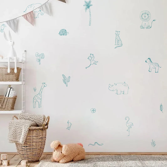 Boho Animal Wall Stickers: Elephant & Giraffe Nursery Decals