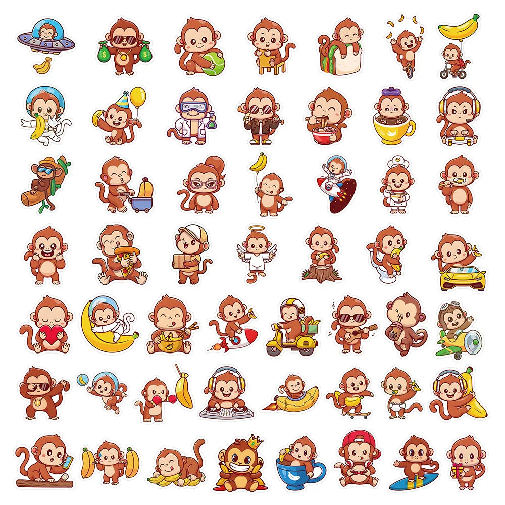 10/30/50PCS Cute Monkey Stickers Animal Cartoon Stciekrs Graffiti DIY Scrapbook Luggage Laptop Phone Car Bike Decals Kids Toy