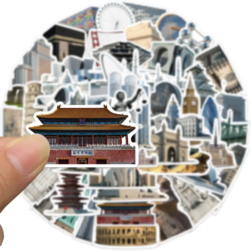 10/65Pcs World Architecture Tourism PVC Stationery Stickers Scrapbooking DIY Diary Album Stick Label