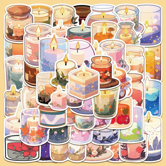 50pcs Cartoon Fresh Scented Candle Graffiti Stickers for Helmet, Wall, DIY Decor