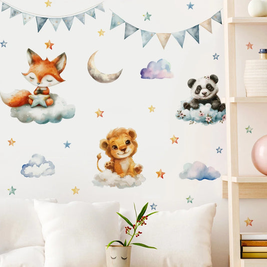 Fox Lion Clouds Animal Wall Stickers for Kids Room Decor