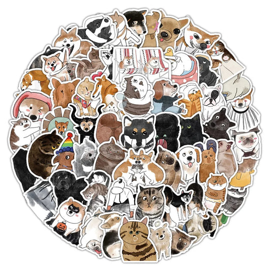 Animal Meme Stickers Pack - Dog Cat Cartoon Decals for Laptop, Phone, Guitar, Bike, Skateboard, Kids Toy