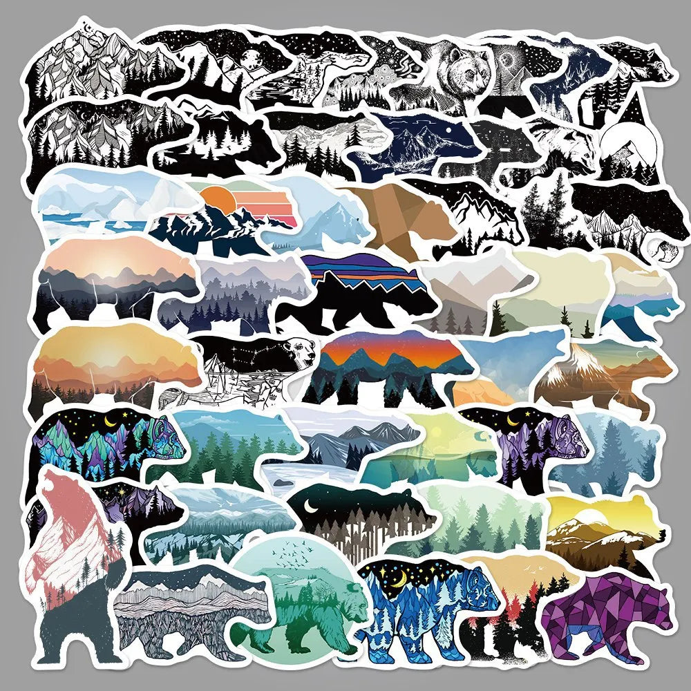 Grizzly Bear Stickers Pack for DIY Scrapbook, Water Bottle, Laptop, Guitar, Car Decal